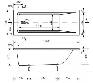 Ванна из литьевого мрамора Эстет Delta 180А silk ФР-00014533 180x70см белый матовый